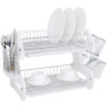 Home Basics 2 Tier Plastic Dish Drainer, White DD10246